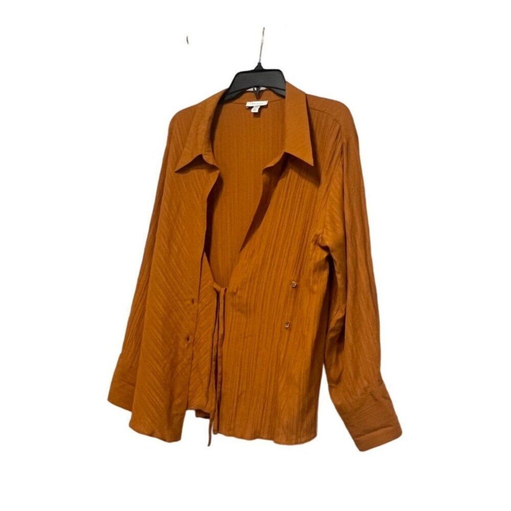 Topshop Textured Wrap Top In Tobacco-brown, US 10 - Picture 10 of 16
